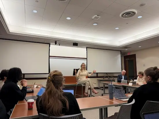 Andrea Albright speaks with Georgetown students