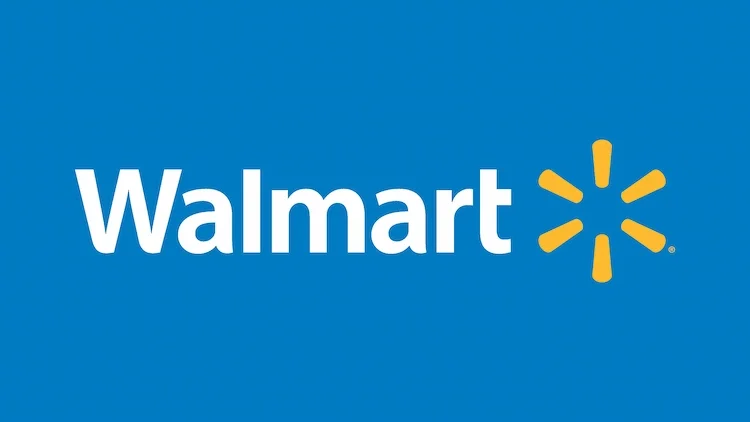 Walmart logo with blue background, white text, and yellow six-pointed star
